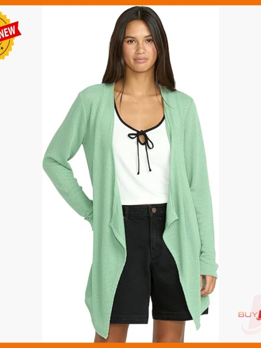 Open Front Cardigan Sweater, Pointelle Texture, Fitted Sleeves, Regular & Plus
